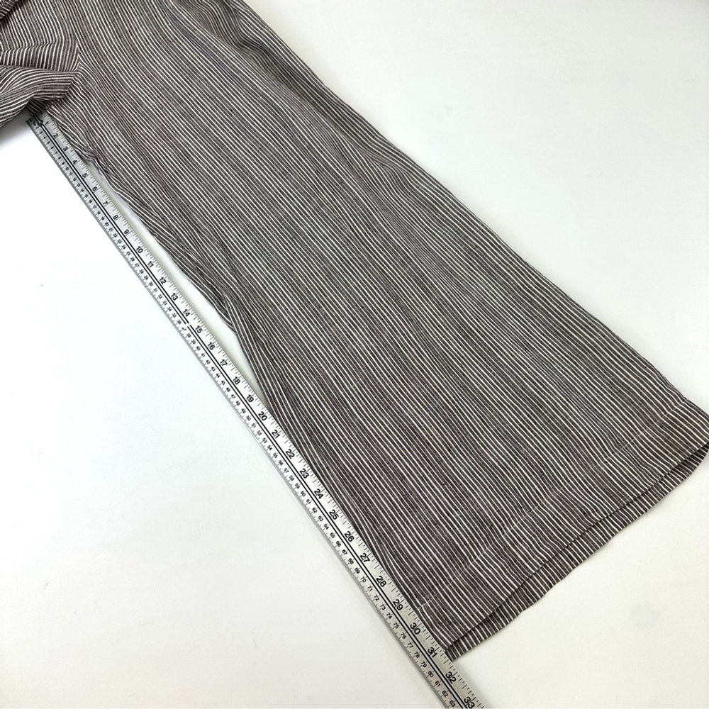 Anthropologie linen wide leg pant Large stripe brown white tie front Lagenlook - Picture 4 of 10